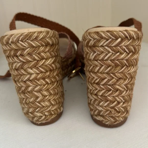 Stuart Weitzman Elsie Woven Wedges/3 tone cream/brown/beige/Braided accent/jute. - Picture 2 of 10